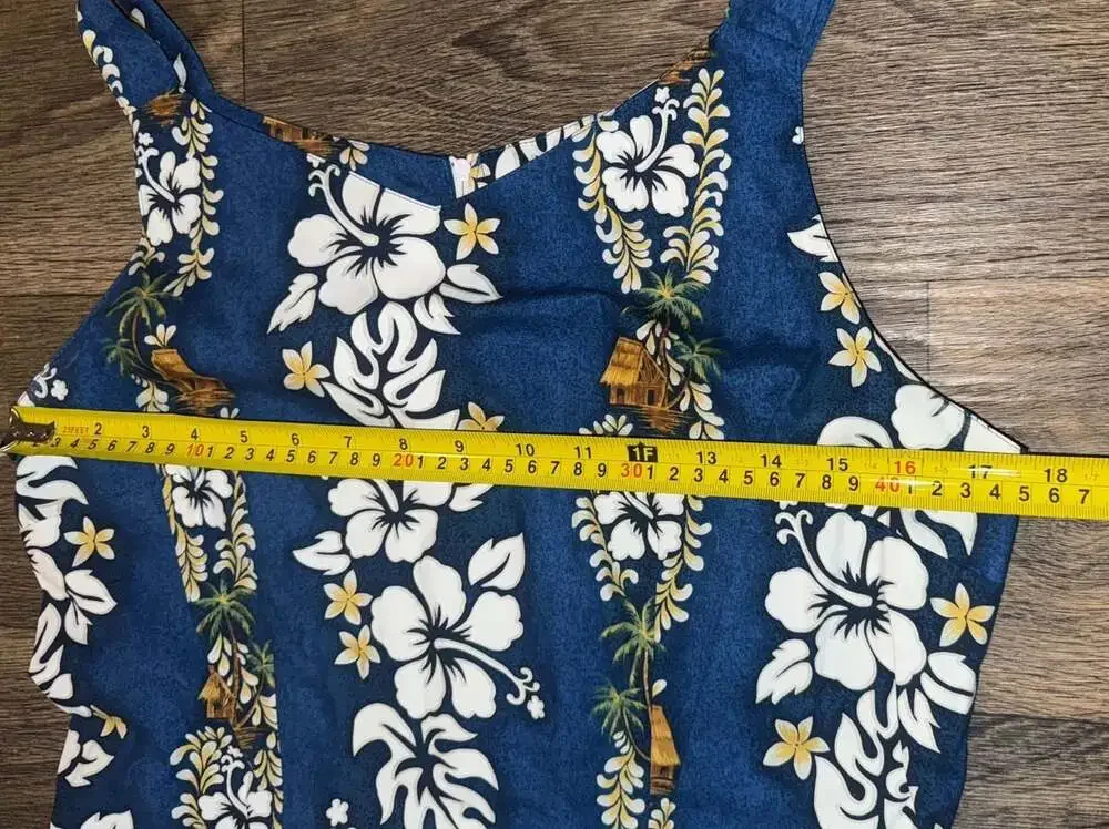 Vintage Kilani Hawaiian Blue Hibiscus Floral 100%‎ cotton  Dress  vacation